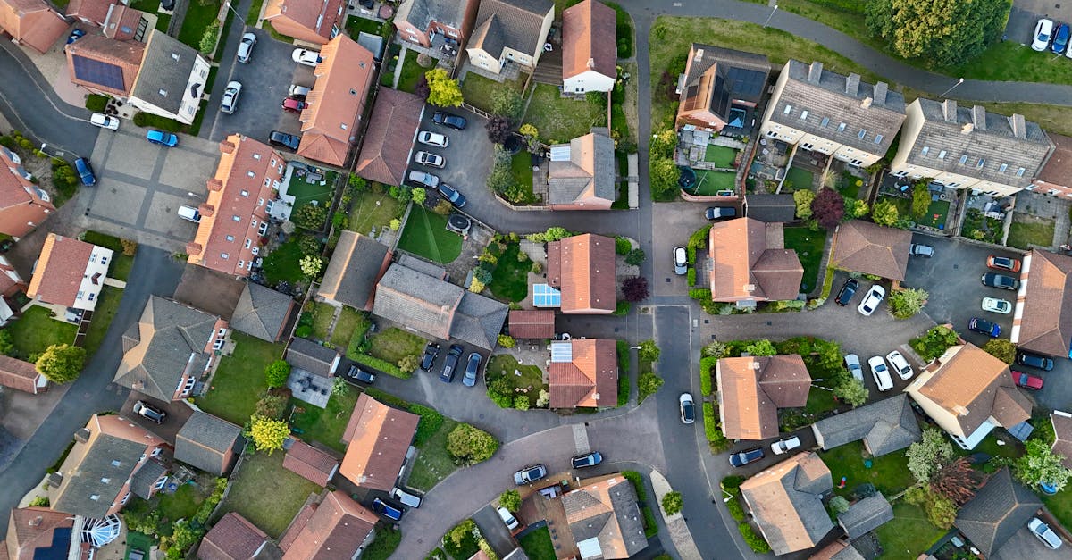 Aerial shot showcasing the charming layout of suburban houses in Cringleford, England.
