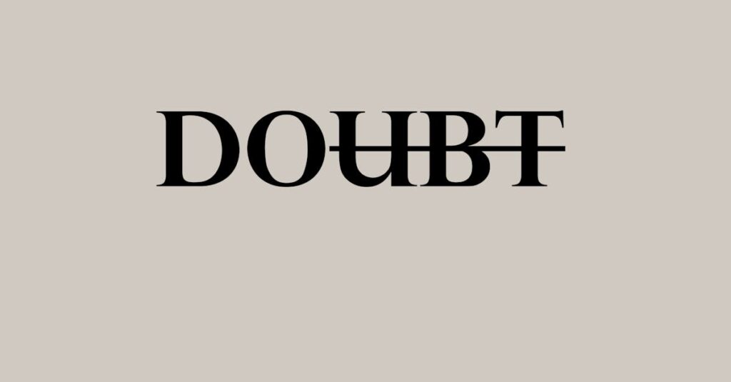 pexels-photo-5238645-5238645 Simple minimalist poster with the word 'Doubt' in bold typography on a gray background.