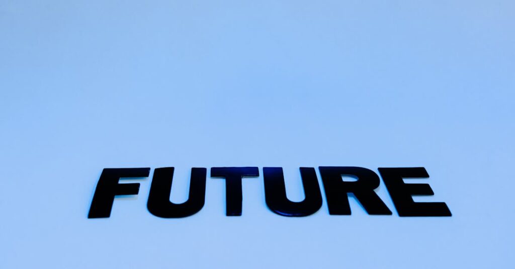 Bold 'Future' text on a serene blue background symbolizing optimism and potential.